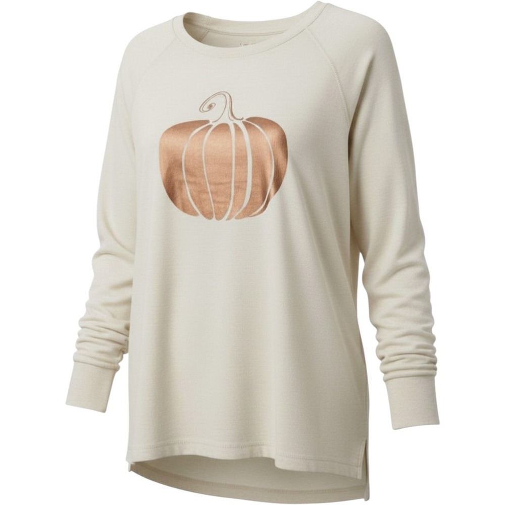 State of Mine Pumpkin Tunic Top Womens M Cream Bronze Metallic Fall Autumn
